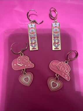 Cowboy Heart Dangle Earrings in Pink - Women Accessories